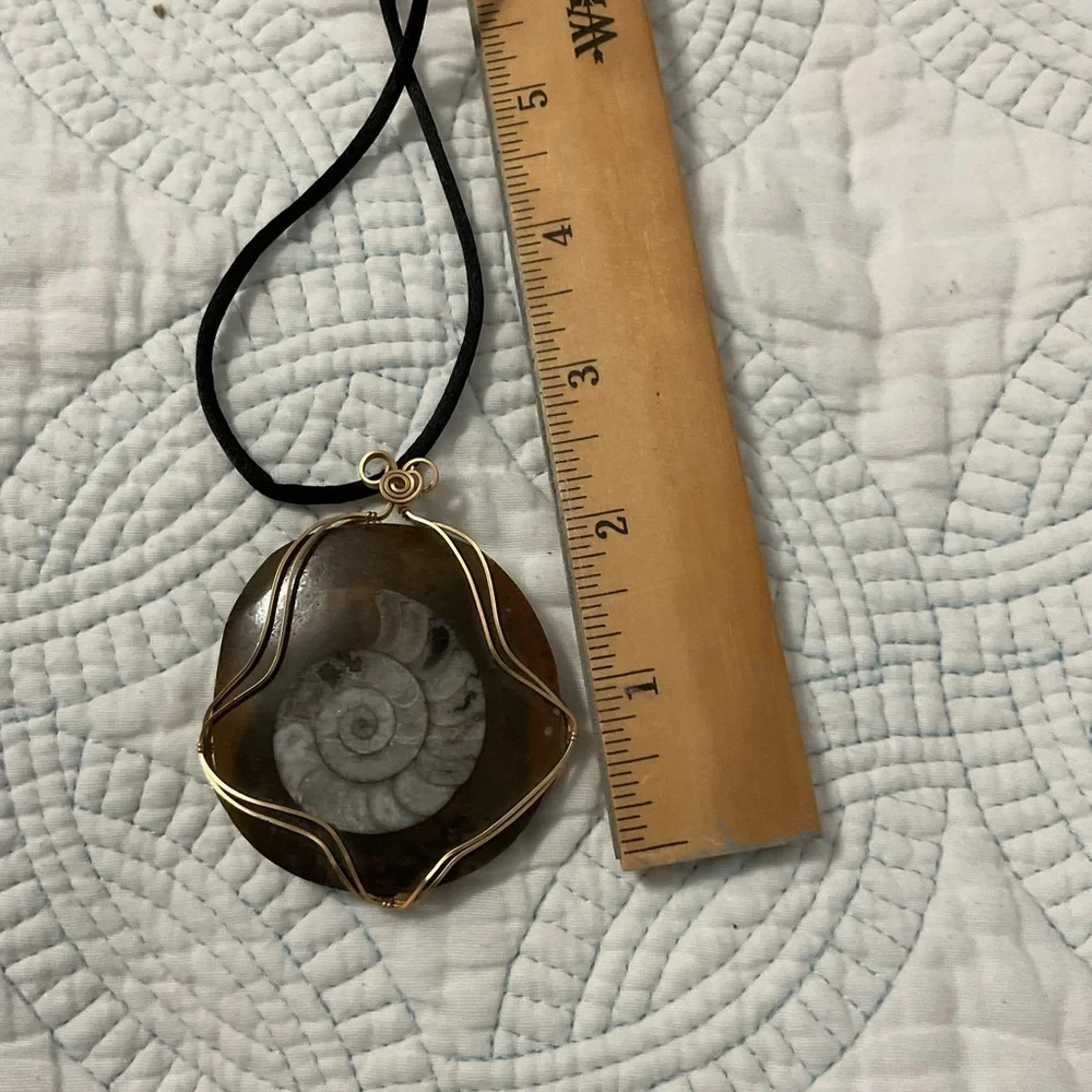 Artisan Gold and Brown Fossil Pendant Necklace - Picture 5 of 7